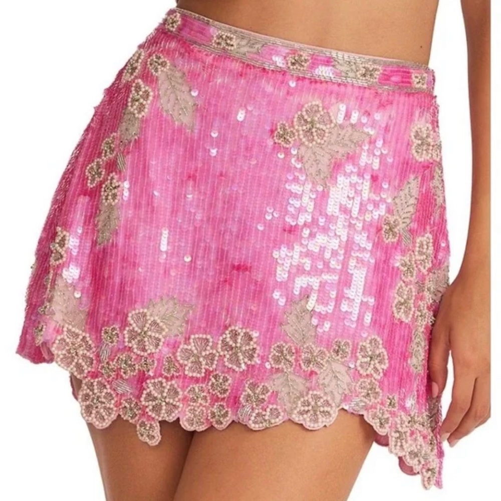NWT LoveShackFancy Kalasie Mini Skirt Raspberry Sparkle - Size 10